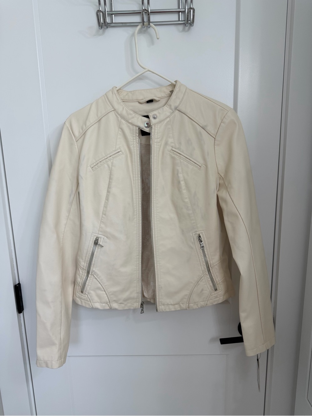 Guess Cream Moto-Style Leather Jacket
